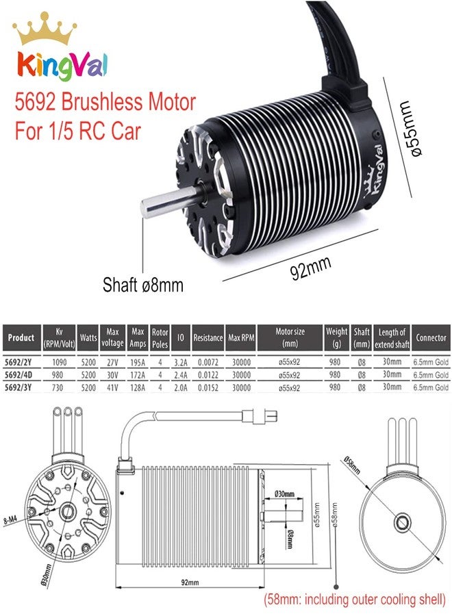 KingVal Replacement 5692 1090KV Sensorless Brushless Motor Shaft Diameter 8mm Compatible with 1/5 RC Car - Image 2
